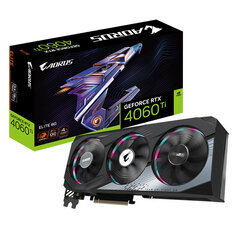 Gigabyte Aorus GeForce RTX 4060 Ti Elite (GV-N406TAORUSE-8GD) cena un informācija | Videokartes (GPU) | 220.lv