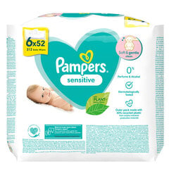 PAMPERS SENSITIVE mitrās salvetes 6x52 gab. cena un informācija | Mitrās salvetes, vienreizlietojamie paladziņi | 220.lv