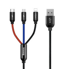 Izturīgs kabelis 3in1 USB microUSB Iphone Lightning USB-C 3.5A 1.2M melns 10182761 cena un informācija | Savienotājkabeļi | 220.lv