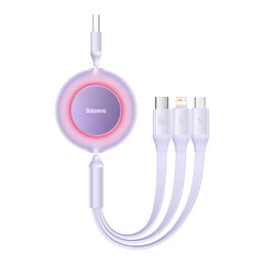 Izvelkams kabelis 3in1 USB microUSB + iPhone Lightning + USB-C 66W 1,1 m violets 10184591 cena un informācija | Savienotājkabeļi | 220.lv