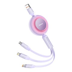 Izvelkams kabelis 3in1 USB microUSB + iPhone Lightning + USB-C 66W 1,1 m violets 10184591 cena un informācija | Savienotājkabeļi | 220.lv