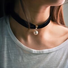 'Pearl choker samta kaklarota regulējama melna kaklarota sievietēm' cena un informācija | Kaklarotas | 220.lv