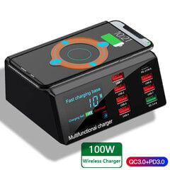 Charging station X9 - 7xUSB + Type C - 100W PD QC 3.0 + induction charging цена и информация | Зарядные устройства для телефонов | 220.lv