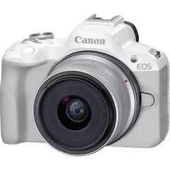 Canon EOS R50 + RF-S 18-45 mm (balts) + stiprinājuma adapteris EF-EOS R cena un informācija | Digitālās fotokameras | 220.lv