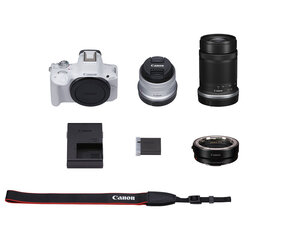 Canon EOS R50 + RF-S 18-45mm IS STM + RF-S 55-210mm IS STM + montāžas adapteris EF-EOS R (balts) cena un informācija | Digitālās fotokameras | 220.lv