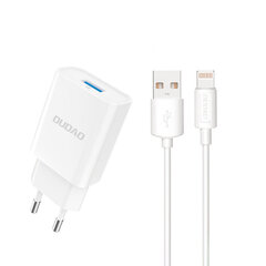Dudao A4EU USB-A 2.1A sienas lādētājs - balts + USB-A - Zibens kabelis cena un informācija | Lādētāji un adapteri | 220.lv