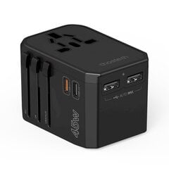 Универсальное зарядное устройство для путешествий, Choetech PD60451, 2x USB-C, 2x USB-A, PD 45 Вт, вилки США EU UK AU, черный цена и информация | Зарядные устройства Power bank | 220.lv