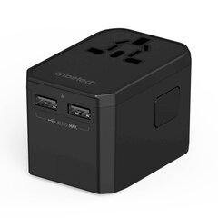 Универсальное зарядное устройство для путешествий, Choetech PD60451, 2x USB-C, 2x USB-A, PD 45 Вт, вилки США EU UK AU, черный цена и информация | Зарядные устройства Power bank | 220.lv