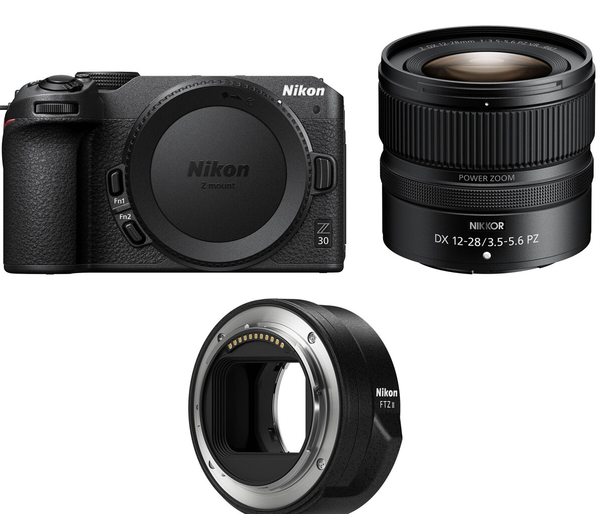 Nikon Z 30, (Z30) + NIKKOR Z DX 12-28mm f/3.5-5.6 PZ VR + FTZ II adapteris cena un informācija | Digitālās fotokameras | 220.lv