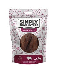 Simply From Nature Meat Strips ar medījumu gaļu un kaņepēm, 5x80 g цена и информация | Лакомства для собак | 220.lv