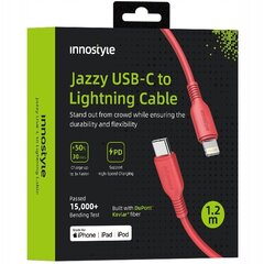 INNOSTYLE JAZZY USB-C LIGHTNING MFI КАБЕЛЬ БЫСТРОЙ ЗАРЯДКИ ДЛЯ IPHONE КЕВЛАР 1М КРАСНЫЙ цена и информация | Зарядные устройства для телефонов | 220.lv