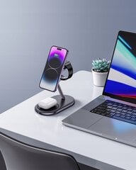 INNOSTYLE MAGSTATION 3-IN-1 INDUKTĪVAIS LĀDĒTĀJS MAGSAFE IPHONE AIRPODS PULKSTEŅU UZLĀDES STACIJAI MELNS cena un informācija | Lādētāji un adapteri | 220.lv