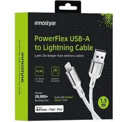 INNOSTYLE POWERFLEX USB LIGHTNING MFI ĀTRĀS UZLĀDES KABELIS IPHONE KEVLARAM 2M SUDRABA KRĀSĀ cena un informācija | Lādētāji un adapteri | 220.lv