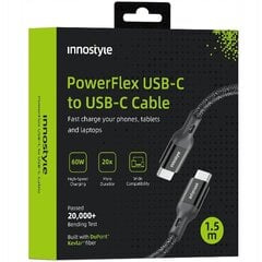 INNOSTYLE POWERFLEX USB-C ĀTRĀS UZLĀDES KABELIS IPHONE SAMSUNG 3A 60W KEVLĀRS 2M MELNS cena un informācija | Lādētāji un adapteri | 220.lv