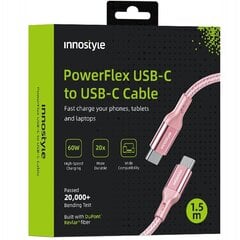 INNOSTYLE POWERFLEX USB-C КАБЕЛЬ БЫСТРОЙ ЗАРЯДКИ ДЛЯ IPHONE SAMSUNG 3A 60W KEVLAR 2M РОЗОВЫЙ цена и информация | Зарядные устройства для телефонов | 220.lv