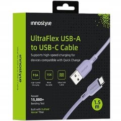 INNOSTYLE ULTRAFLEX USB-C ĀTRĀS UZLĀDES KABELIS IPHONE SAMSUNG QC 4.0 KEVLARAM 2M VIOLETS cena un informācija | Lādētāji un adapteri | 220.lv