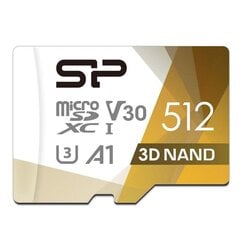 Karta pamięci Silicon Power microSDXC Superior Pro 512GB V30 UHS-1 U3 A1 + ADAPTER microSD-SD cena un informācija | Atmiņas kartes mobilajiem telefoniem | 220.lv