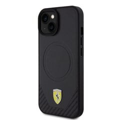 Ferrari PU Leather Bottom Carbon MagSafe Case for iPhone 15 Plus Black цена и информация | Чехлы для телефонов | 220.lv