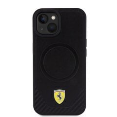 Ferrari PU Leather Bottom Carbon MagSafe Case for iPhone 15 Plus Black цена и информация | Чехлы для телефонов | 220.lv