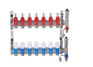9-и контурный коллектор из нержавеющей стали с расходомерами и сетчатыми фильтрами Hydroland цена и информация | Принадлежности для отопительного оборудования | 220.lv