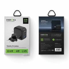 ENERGEA ład. siec. 1xUSB+2xUSB-C PD-PPS-QC 3.0 66W 2C1A czarny|black US+EU Travelite GAN66 цена и информация | Зарядные устройства для телефонов | 220.lv