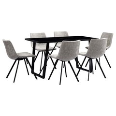 virtuves galds un 6 krēsli, gaiši pelēka mākslīgā āda цена и информация | Комплекты мебели для столовой | 220.lv