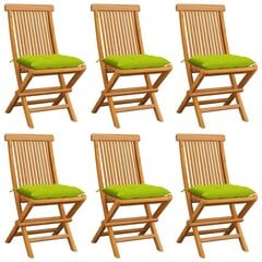 dārza krēsli, spilgti zaļi matrači, 6 gab., masīvs tīkkoks cena un informācija | Dārza krēsli | 220.lv