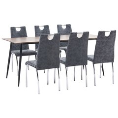 virtuves galds un 6 krēsli, melna mākslīgā āda cena un informācija | Ēdamistabas komplekti | 220.lv