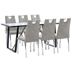 virtuves galds un 6 krēsli, gaiši pelēka mākslīgā āda cena un informācija | Ēdamistabas komplekti | 220.lv