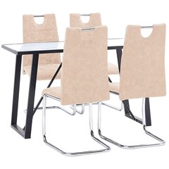 virtuves galds un 4 krēsli, krēmkrāsas mākslīgā āda cena un informācija | Ēdamistabas komplekti | 220.lv