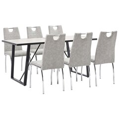 virtuves galds un 6 krēsli, gaiši pelēka mākslīgā āda cena un informācija | Ēdamistabas komplekti | 220.lv