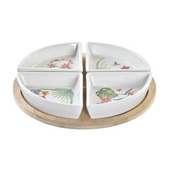 Uzkodu komplekts DKD Home Decor Dabisks Balts Daudzkrāsains Bambuss Keramika Tropiskais (21,5 x 21,5 x 1 cm) (5 pcs) cena un informācija | Trauki, šķīvji, pusdienu servīzes | 220.lv