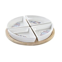 Uzkodu komplekts DKD Home Decor Dabisks Zils Bambuss Keramika (21,5 x 21,5 x 1 cm) (5 pcs) cena un informācija | Trauki, šķīvji, pusdienu servīzes | 220.lv