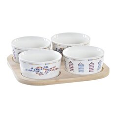 Uzkodu komplekts DKD Home Decor Dabisks Zils Bambuss Keramika (19,7 x 19,7 x 1 cm) (5 pcs) cena un informācija | Trauki, šķīvji, pusdienu servīzes | 220.lv