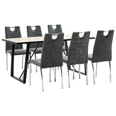 virtuves galds un 6 krēsli, melna mākslīgā āda cena un informācija | Ēdamistabas komplekti | 220.lv