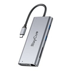 Адаптер Hub 11w1 RayCue USB-C do 2x USB-A 2.0 480Mbps + 3x USB-A 3.2 5Gbps + SD|TF 3.0 + HDMI 4K30Hz + VGA 1080p + RJ45 + PD 3.0 100W (sary) цена и информация | Адаптеры и USB разветвители | 220.lv