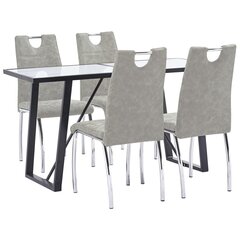 virtuves galds un 4 krēsli, gaiši pelēka mākslīgā āda cena un informācija | Ēdamistabas komplekti | 220.lv