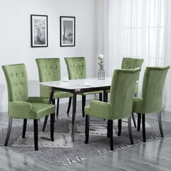 virtuves krēsli ar roku balstiem, 6 gab., gaiši zaļš samts cena un informācija | Virtuves un ēdamistabas krēsli | 220.lv