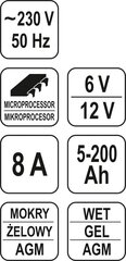 Akumulatora lādētājs YATO 6/12V 8A 5-200AH cena un informācija | Akumulatoru lādētāji | 220.lv