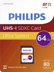 Philips SDXC, 64GB, Class 10, UHS-I U1 цена и информация | Карты памяти для фотоаппаратов | 220.lv