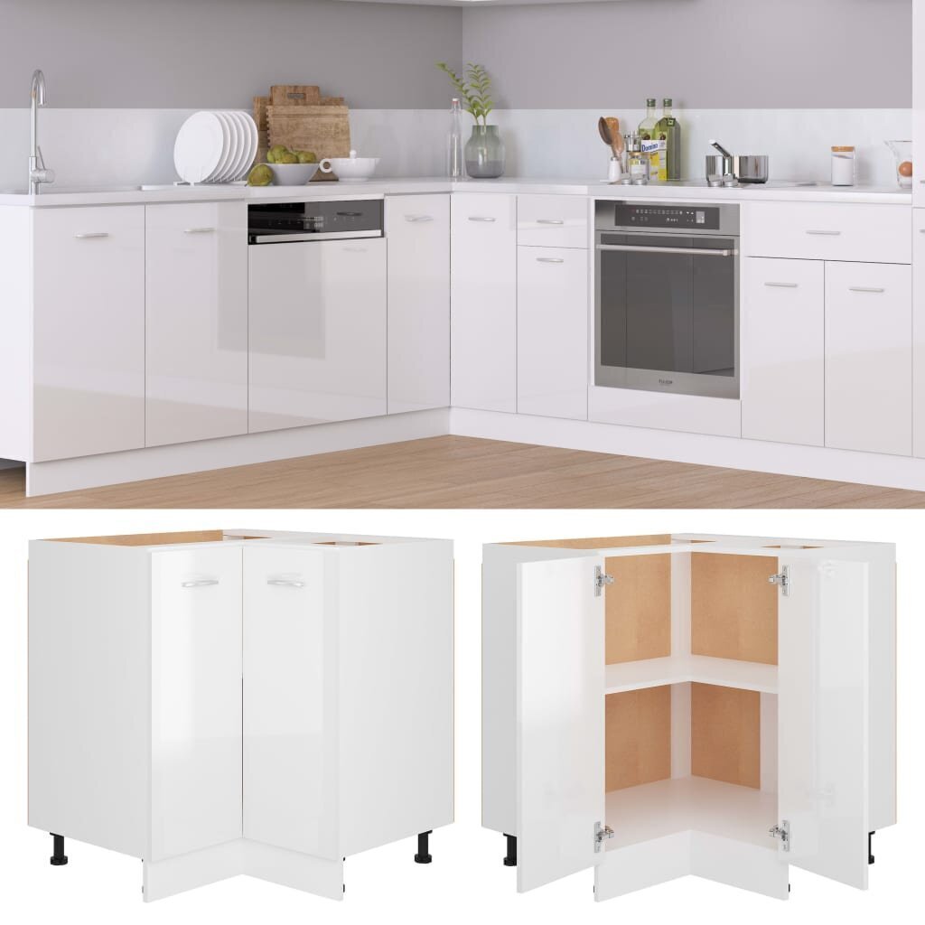 virtuves stūra skapītis, spīdīgi balts, 75,5x75,5x80,5 cm цена и информация | Virtuves skapīši | 220.lv