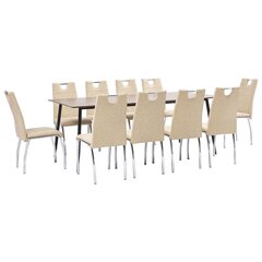 virtuves galds un 10 krēsli, krēmkrāsas mākslīgā āda cena un informācija | Ēdamistabas komplekti | 220.lv