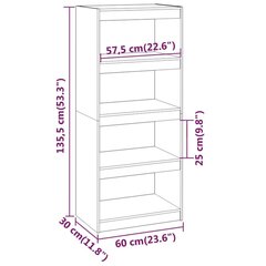 Grāmatu skapis/Telpas nodalījums, 60x30x135,5cm, priede цена и информация | Полки | 220.lv