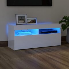 TV galdiņš ar LED lampiņām, spīdīgi balts, 90x35x40 cm cena un informācija | TV galdiņi | 220.lv