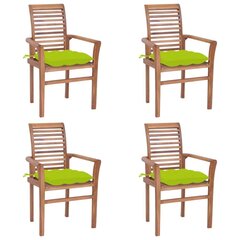 virtuves krēsli, 4 gab., spilgti zaļi matrači, masīvs tīkkoks cena un informācija | Dārza krēsli | 220.lv