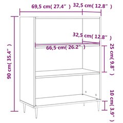 Grāmatu plaukts, balts, 69,5x32,5x90 cm, inženierijas koks cena un informācija | Plaukti | 220.lv