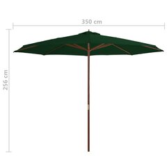 dārza saulessargs ar koka kātu, 350 cm, zaļš cena un informācija | Saulessargi, markīzes un statīvi | 220.lv