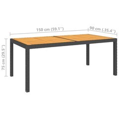 dārza galds, 150x90x75 cm, melna PE rotangpalma, akācijas koks cena un informācija | Dārza galdi | 220.lv