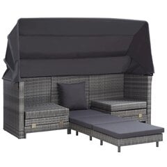 izvelkams dīvāns ar jumtu, trīsvietīgs, pelēka PE rotangpalma cena un informācija | Dārza krēsli | 220.lv