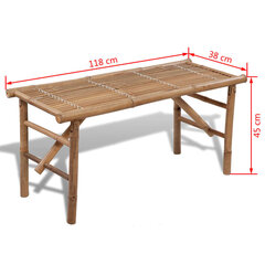 saliekams dārza sols, 118 cm, bambuss cena un informācija | Dārza soli | 220.lv